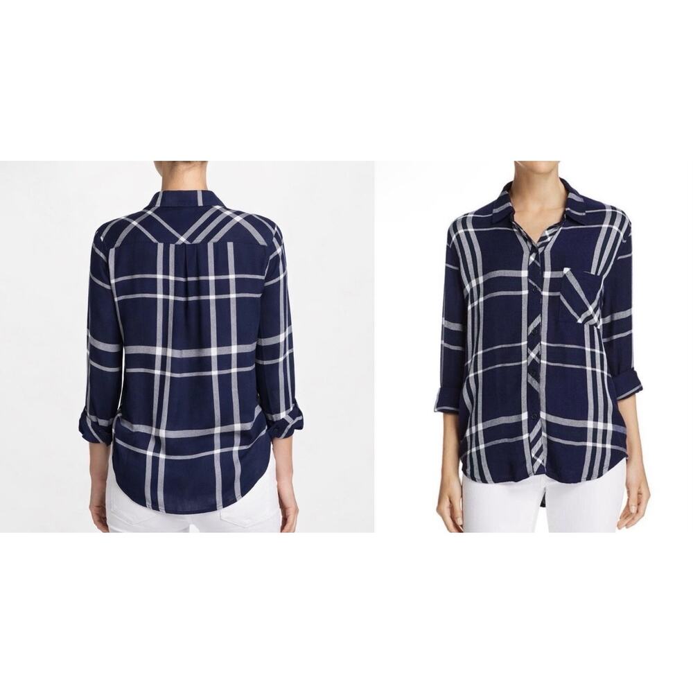 Rails Hunter Navy Blue & White Plaid Button Front Shirt Size M - Picture 2 of 11